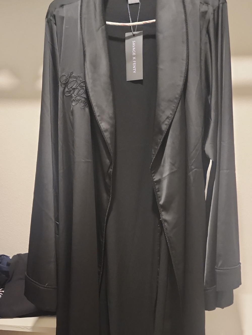 Savage X Fenty Black Satin Trim Robe